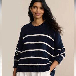 Jenni Kayne Chloe Navy Blue and Ivory Crew Neck Sweater Small